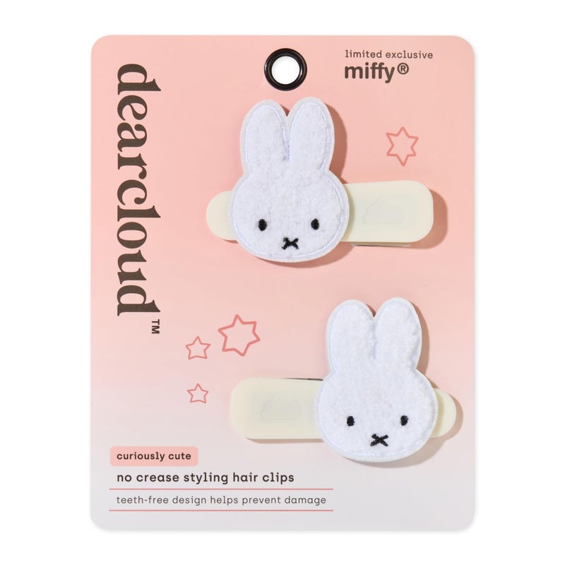 dearcloud Miffy CreaseFree Plush Hair Clips Set of 2  Gentle TeethFree  Secure Hold Curiously Cute